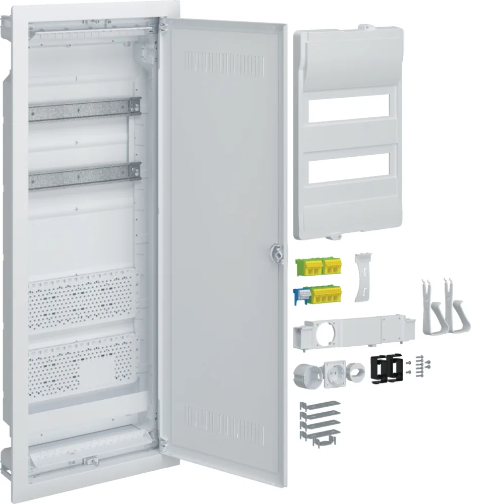 Hager VU602WWH Hybrid, volta, Unterputz, 24PLE, 2 Montageplatten, Steckdose und Kunststofftür