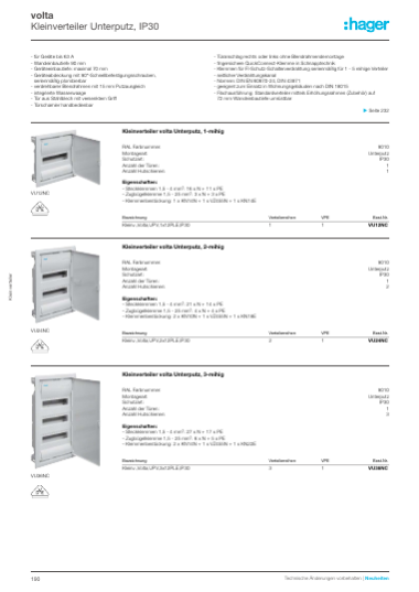 Hager Installationsverteilungen und Schalt-/ Schutzgeräte Katalog 2025/2026, Seite 192