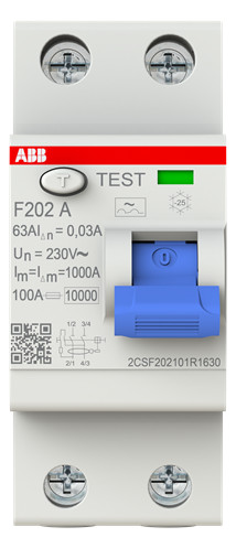 ABB F202A-63/0,03 FI-Schutzschalter 2P Typ A,63A 30mA 2CSF202101R1630 