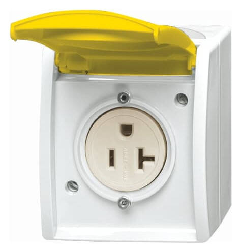 Busch-Jaeger 3016 EWN-54 Busch-Nema-Steckdose mit gelbem Klappdeckel alpinweiß/gelb 2CKA002124A0026 