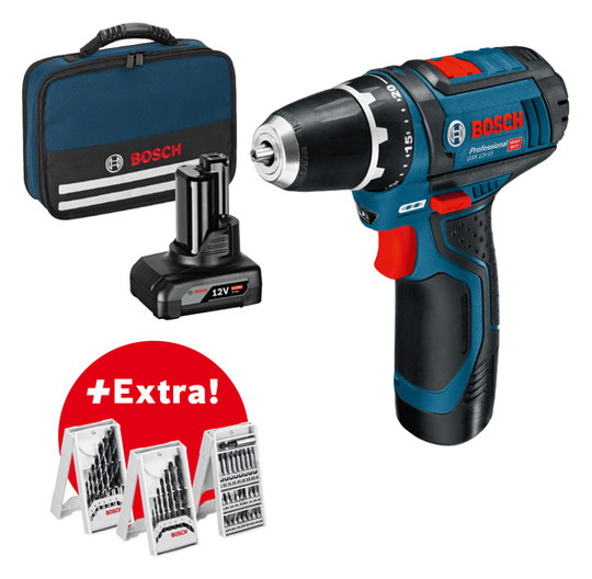 Bosch GSR 12V-15 Akku-Bohrschrauber Professional Set in Tasche 1x 2,0/4,0Ah