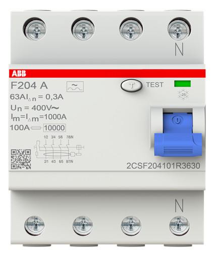 ABB F204A-63/0,3 FI-Schalter 4-polig 63/0,3A 2CSF204101R3630 ABB F204A-63/0,3 FI-Schalter 4-polig 63/0,3A 2CSF204101R3630
