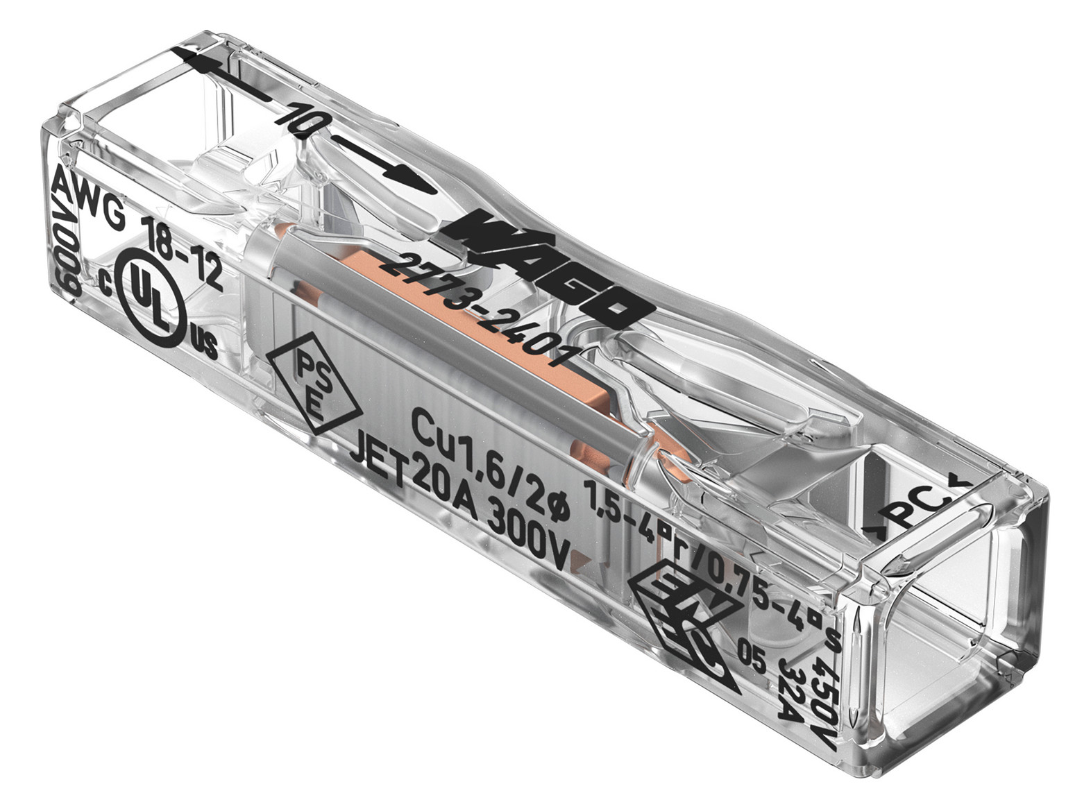 Wago 2773-2401 Durchgangsverbinder zum Stecken max. 4qmm 2 Leiter transparent