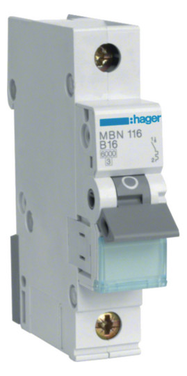 Hager Leitungsschutzschalter MBN116 1polig 6kA B-16A 1M Hager Leitungsschutzschalter MBN116 1polig 6kA B-16A 1M