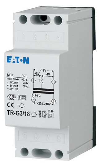 Eaton TR-G3/18 Transformator 230V 4/8/12V 2/2/15A Eaton TR-G3/18 Transformator 230V 4/8/12V 2/2/15A
