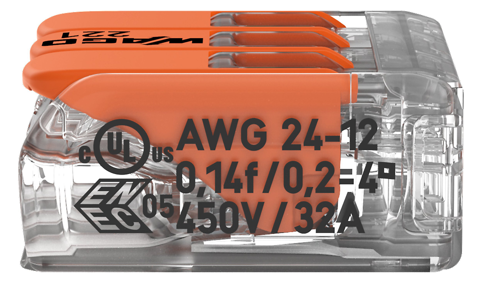 WAGO 221-413 COMPACT-Verbindungsklemme für alle Leiterarten max. 4mm² transparent 50 Stück