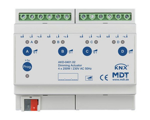 MDT AKD-0401.02 Dimmaktor 4fach 8TE REG 250W 230VAC mit Wirkleistungsmessung MDT AKD-0401.02 Dimmaktor 4fach 8TE REG 250W 230VAC mit Wirkleistungsmessung