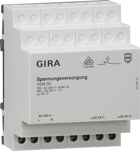 Gira 102400 Spannungsversorgung AC 24 V 1 A REG Zubehör Gira 102400 Spannungsversorgung AC 24 V 1 A REG Zubehör