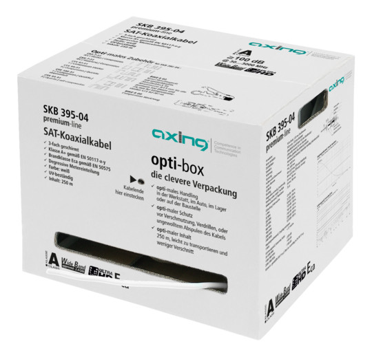 Axing SKB39504 Koaxialkabel 250m weiß opti-box A+ 3-fach geschirmt Axing SKB39504 Koaxialkabel 250m weiß opti-box A+ 3-fach geschirmt