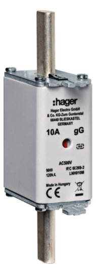 Hager LNH010M Sicherungseinsatz NH0 500V gG 10A Kombimelder Lasche spannungsführend