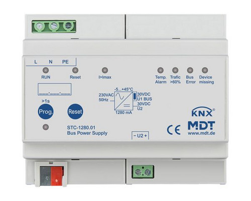 MDT STC-1280.01 Busspannungsversorgung 1280mA 6TE REG mit Diagnosefunktion MDT STC-1280.01 Busspannungsversorgung 1280mA 6TE REG mit Diagnosefunktion