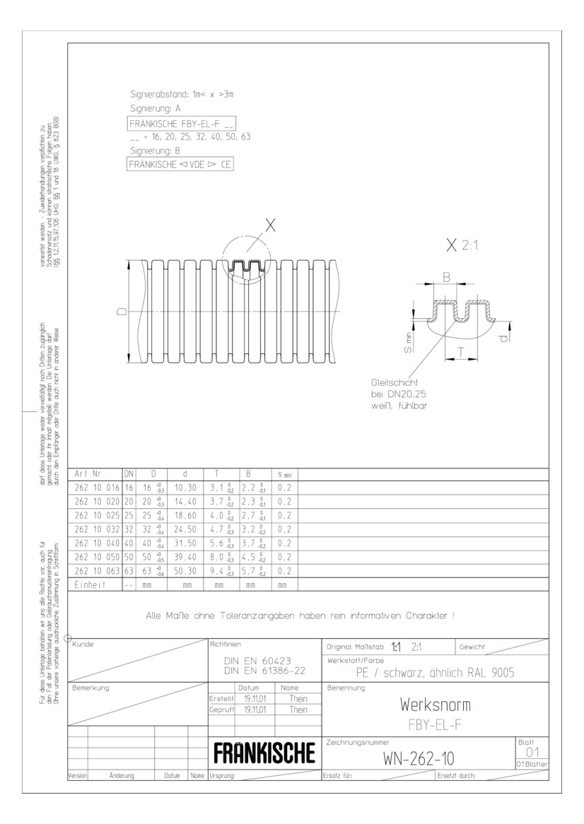 Fränkische 26210016 FBY-EL-F 16 schwarz leichtes Ku-Wellrohr M16