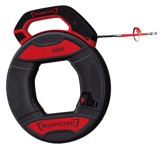 Runpotec 10014 RP5 Kabeleinziehband Ø 5,5 mm ohne Meterzähler 30 m, inkl. 2 x RG7 Führungsspitze, 270 kg Gesamtbruchlast, für Rohrinnendurchmesser 9-32 mm