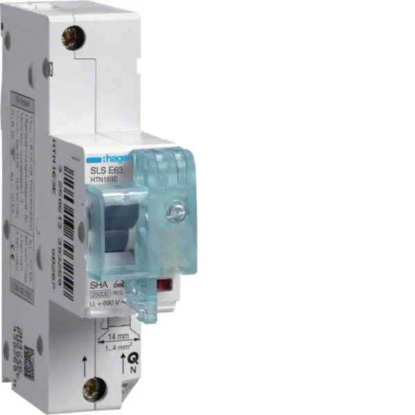 Hager HTN163E SLS-Schalter 1 polig E-Charakteristik 63A für Hutschienenmontage