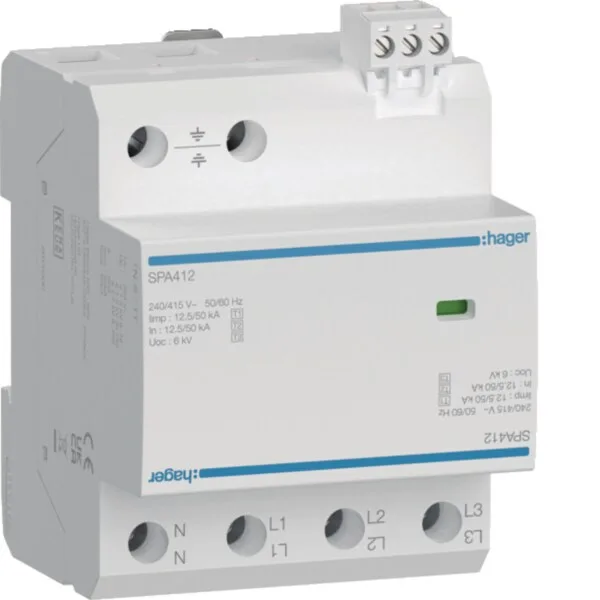 Hager SPA412 Kombiableiter Typ1+2+3 4P 12.5kA FM TNS/TT, Schutz Überspannung und Blitzstrom
