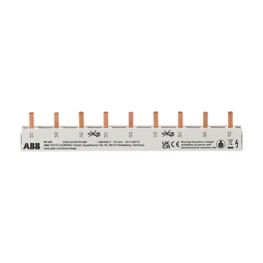 ABB 2CDL231001R1009 Phasenschiene 3-phasig, 9 Pins, 9 TE, 10 mm², nicht kürzbar