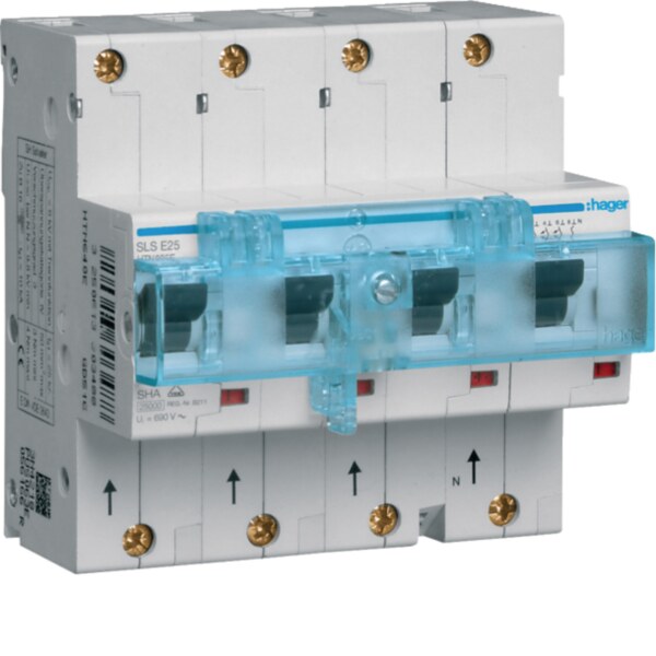 Hager HTN625E SLS-Schalter 4 polig 3P+N E-Charakteristik 25A für Hutschienenmontage