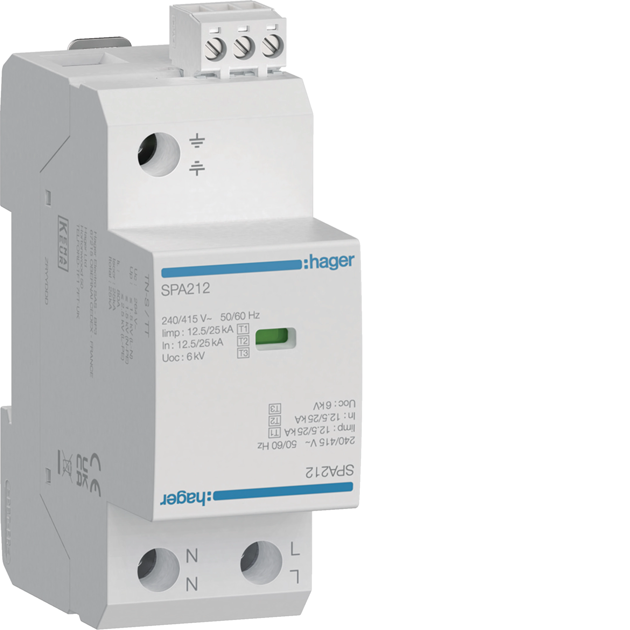 Hager SPA212 Kombiableiter Typ1+2+3 2P 12.5kA FM TNS/TT, Schutz Überspannung und Blitzstrom