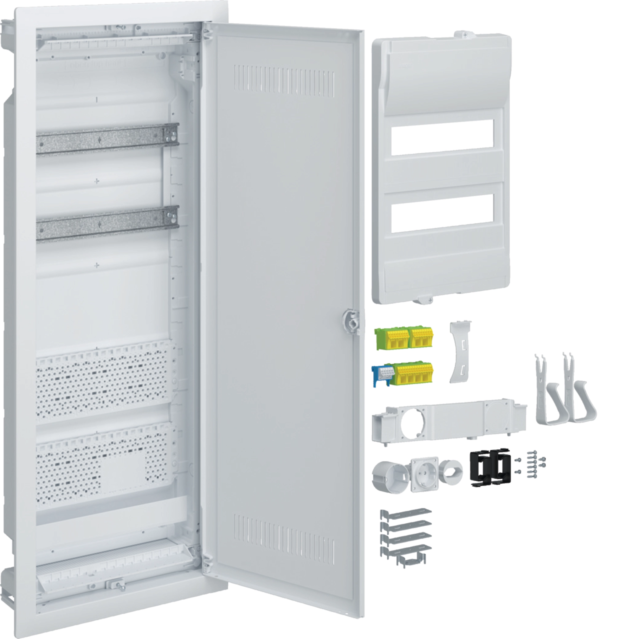 Hager VU602WWH Hybrid, volta, Unterputz, 24PLE, 2 Montageplatten, Steckdose und Kunststofftür